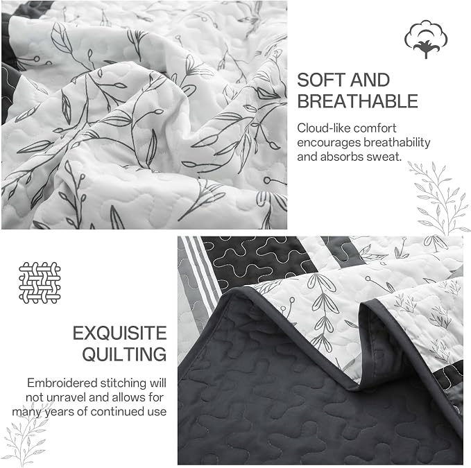 Quilt Set Queen Size, 3 Piece Soft Lightweight Microfiber Quilt Bedding Set - Image 5