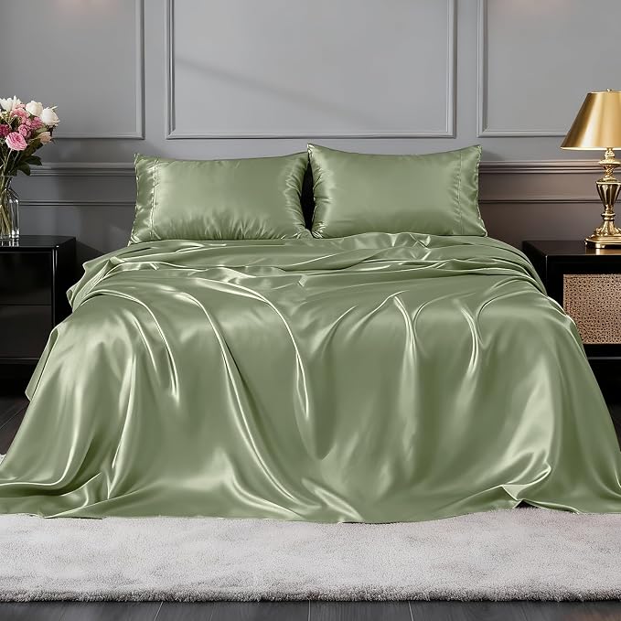 FreshCulture Satin Sheets Queen Size Bed Set- 4 Piece Luxury Soft Silky Queen - Image 2