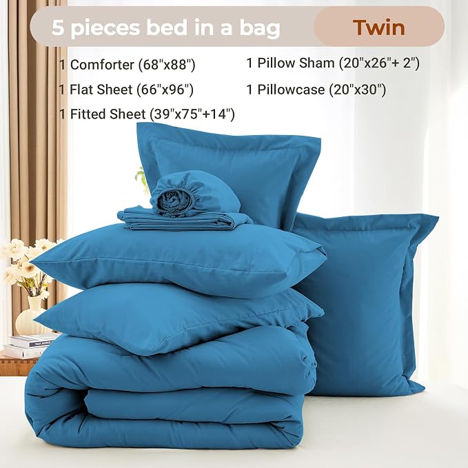 MUXHOMO 5 Pieces Twin Comforter Set, Soft Bed in a Bag Twin Size, All Season - Image 4