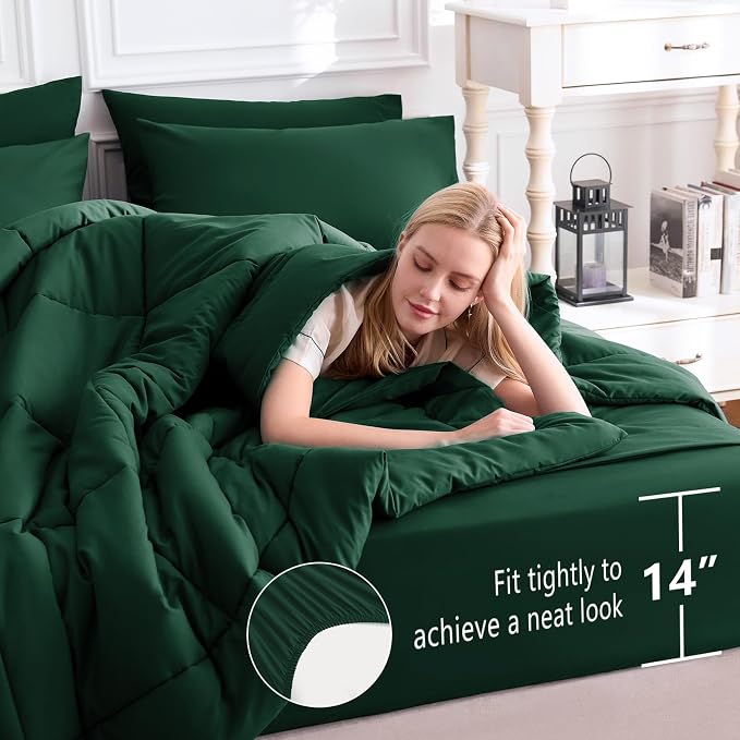 CozyLux Queen Comforter Set Emerald Green, 7 Pieces Bed in a Bag, All Season - Image 5
