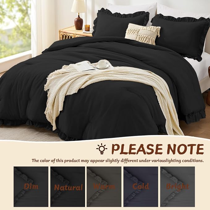 FUANNA Full Size Comforter Sets Black, 3 Pieces Ruffle Full Size Bedding Sets - Image 6