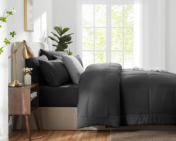 CozyLux King Size Comforter Set Dark Grey, 7 Pieces Bed in a Bag, Dark Grey - Image 9