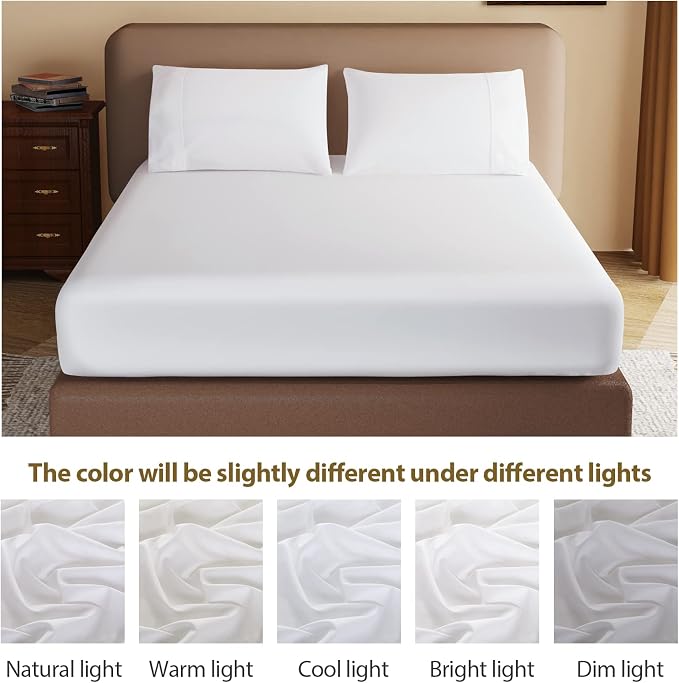 100% Egyptian Cotton Fitted Sheet Queen Size White, 600 Thread Count, 8-16" - Image 9