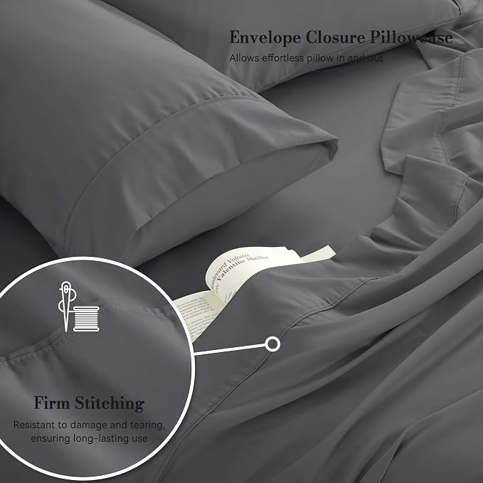 Twin Sheet Set 3 Piece, Wrinkle Free, Oeko-Tex Certified Bedsheets，Dark Grey - Image 4