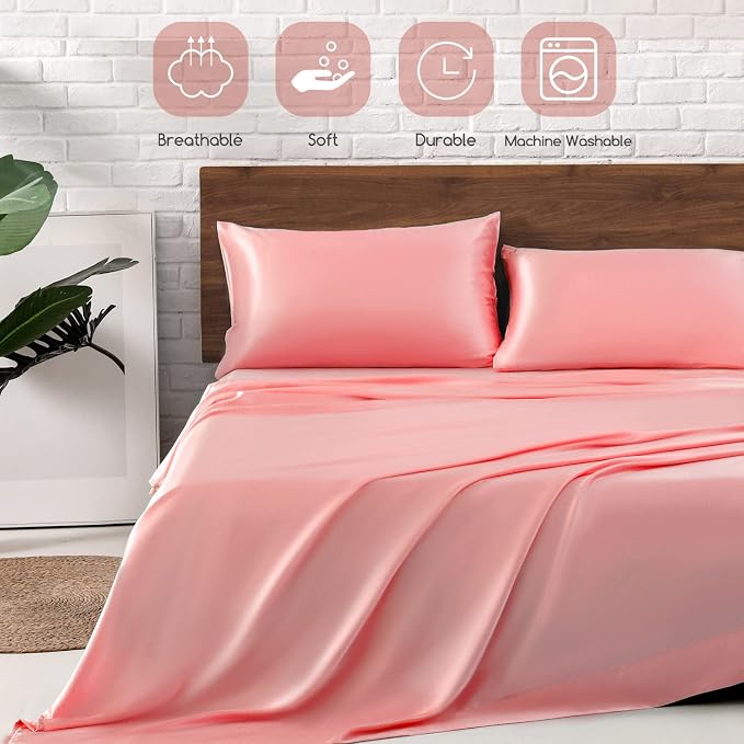 MR&HM Satin Bed Sheets, King Size Sheets Set - Image 5