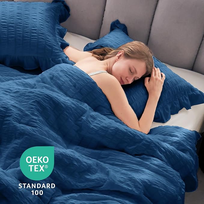 JOLLYVOGUE Teal Queen Comforter Set, 3 Pieces Seersucker Comforters Queen Size - Image 6