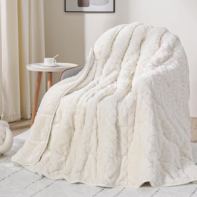Drewin Weighted Blanket for Adults Queen Size 12 lbs, Soft Fuzzy Jacquard by Home