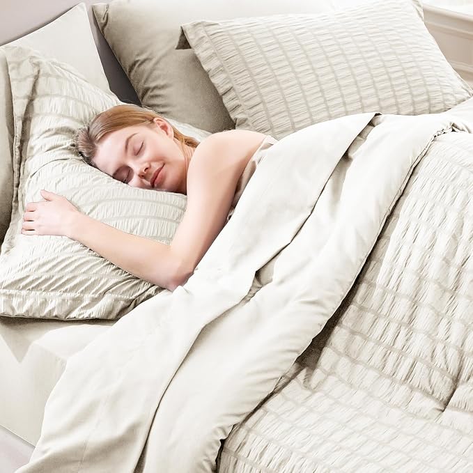 CozyLux King Size Comforter Set Beige Seersucker 7 Pieces Bed in a Bag King - Image 6
