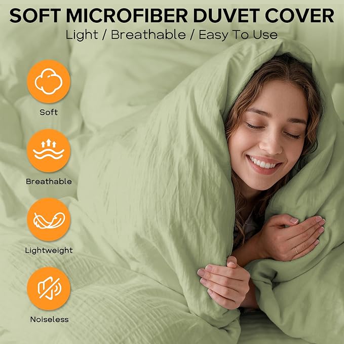 Cozyide Green Duvet Cover Queen Size, 3 Pieces Bedding Duvet Covers, Soft - Image 4
