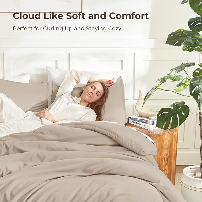 Litanika Khaki Comforter Set Twin/Twin XL Size, 2 Pieces Solid Bedding - Image 2
