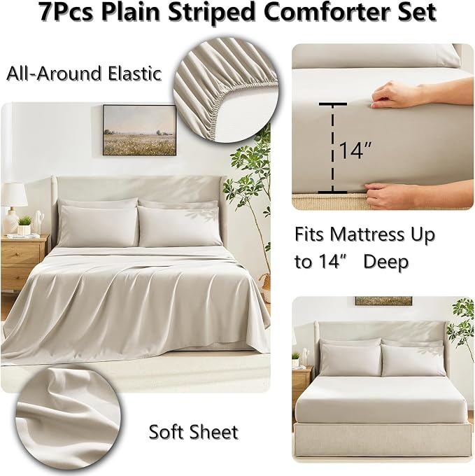 CozyLux California King Comforter Sets Beige, 7 Pieces Cal King Bed in a Bag - Image 5