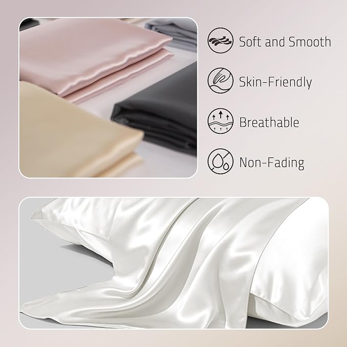 Gabire Mulberry Silk King Size Pillow Cases Set of 2, Ultra Smooth Soft Cooling - Image 2