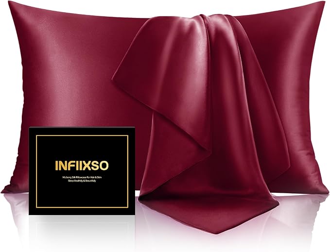 INFIIXSO Silk Pillow Cases 2 Pack Standard Size, Ultra Smooth & Soft Mulberry by INFIIXSO