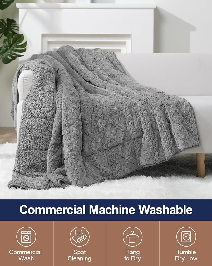 Super Fuzzy Soft Sherpa Fleece Weighted Blanket, 15 lbs Dual Sided Fluffy Heavy - Image 5