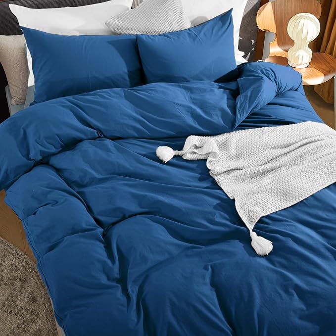 NEXHOME PRO 100% Washed Cotton Duvet Cover Super King 108"x98", Organic Natural - Image 5
