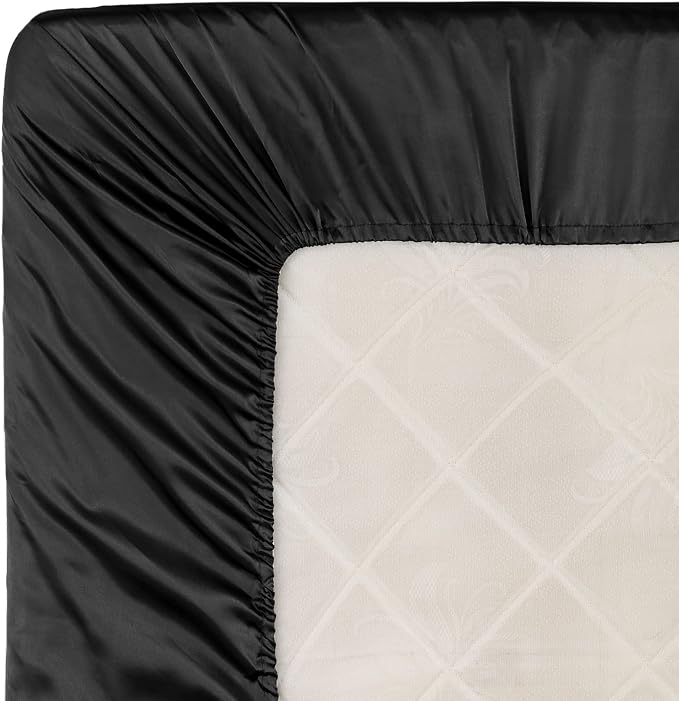 Homiest Black Satin Fitted Sheet Queen Size, Deep Pocket, Luxury & Ultra Soft - Image 6