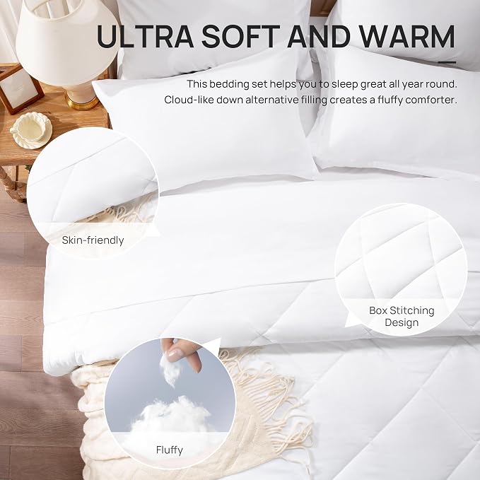 Love's cabin California King Comforter Set White, 7 Pieces California King Bed - Image 5