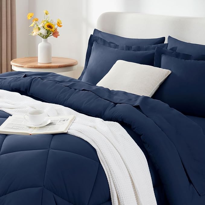 CozyLux California King Comforter Set Navy Blue - Image 12