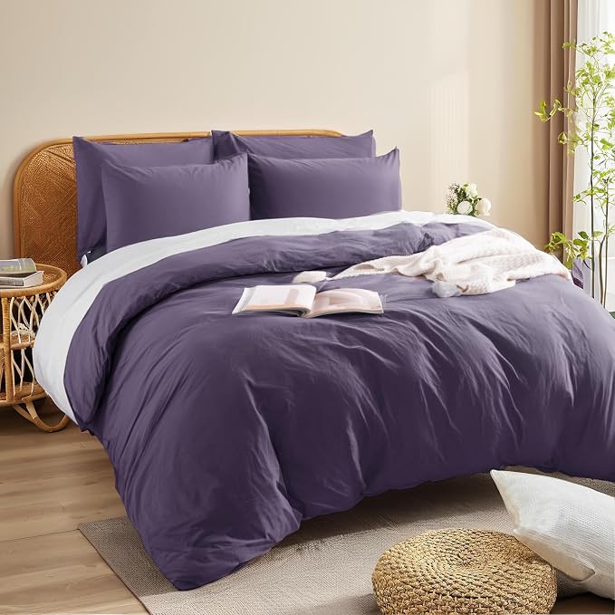 NEXHOME PRO 100% Washed Cotton Duvet Cover Full Size, Ogranic Natural Linen - Image 2