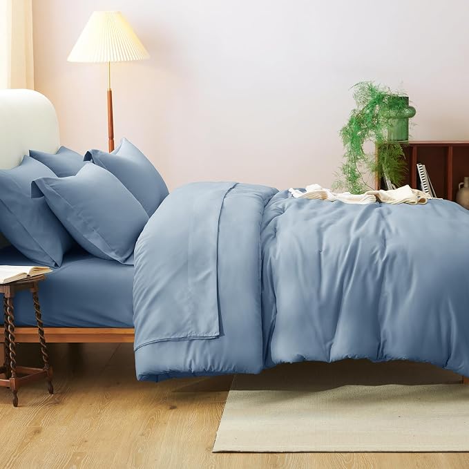 CozyLux Twin Comforter Set Grayish Blue, 5 Pieces Bed in a Bag Twin Comforter - Image 6