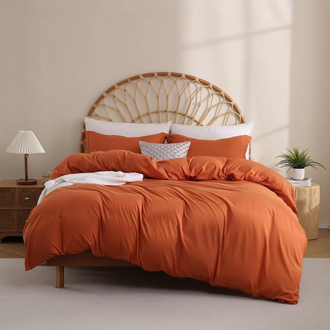 JSD Burnt Orange Duvet Cover Set Full Size, 3 Piece Duvet Cover by JSD
