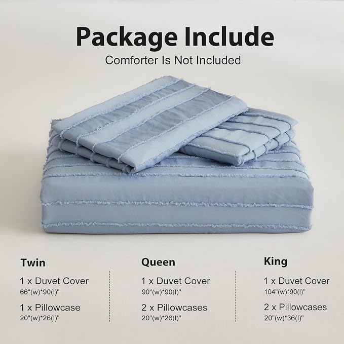 WARMDERN Blue Boho Duvet Cover Set Full Size, Striped Textured Duvet Cover - Image 6