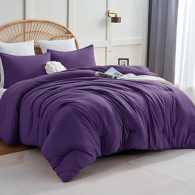 CozyLux Oversized King Comforter Set Purple, 3 Pieces 120x98 Solid Breathable by CozyLux