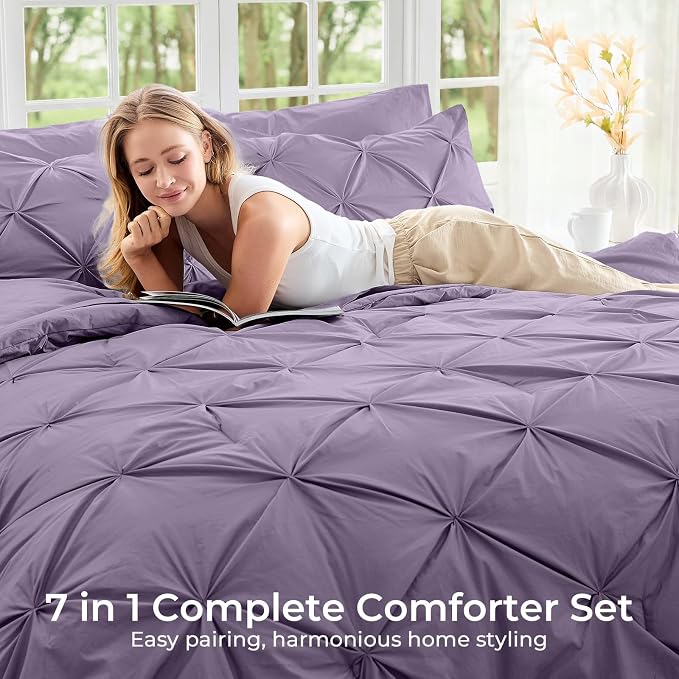 Sasttie Twin Comforter Set, 5-Piece Bed in a Bag, Pintuck Bedding Sets - Image 6