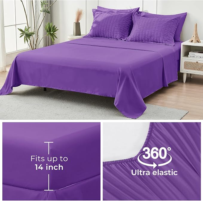 HYMOKEGE Bright Purple Twin XL Comforter Set Seersucker 5 Pieces, All Season - Image 7