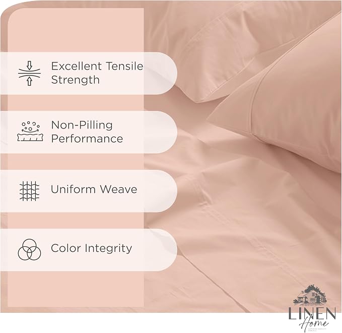 Linen Home 100% Cotton Percale Sheets King Size, Brushed Rose, Deep Pocket - Image 2
