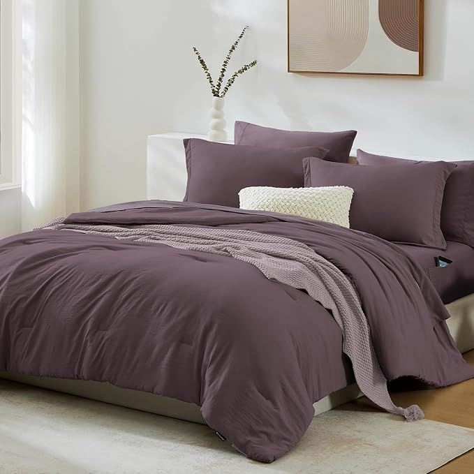 WRENSONGE King Comforter Set, 7 Pieces Artic Plum Soft Bed in a Bag King - Image 2