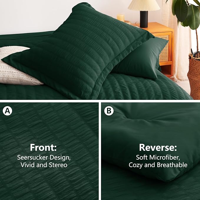 CozyLux Oversized Queen Comforter Set Emerald Green Seersucker 7 Pieces 98x98 - Image 4