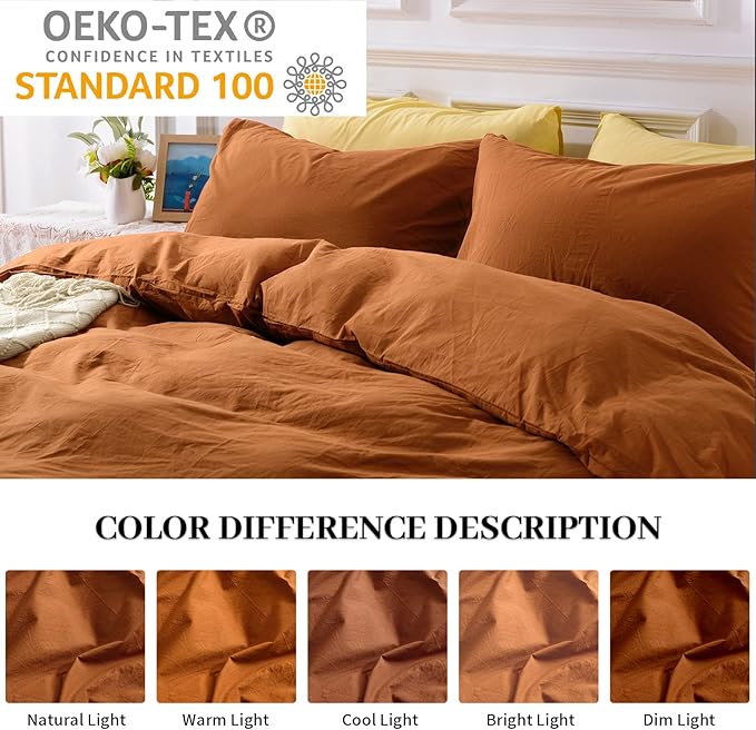 NEXHOME PRO Duvet Cover Set 100% Washed Cotton Super King 108"x98", Organic - Image 2