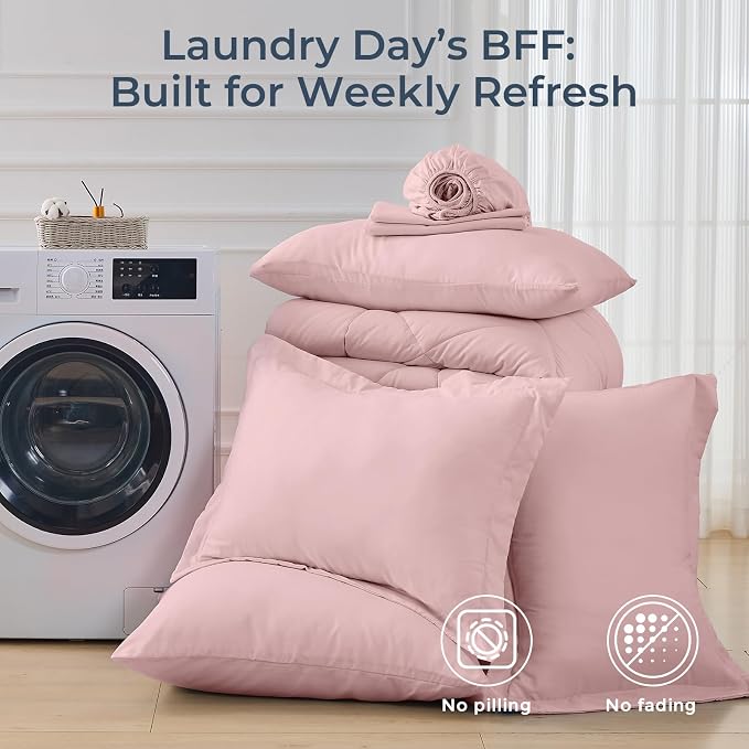 HEVUMYI Dusty Pink Full Comforter Set - Image 7