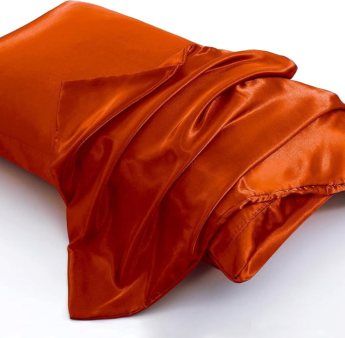 Aormenzy Satin Pillow Cases for Women Queen Size Set of 2, Burnt Orange Satin - Image 3