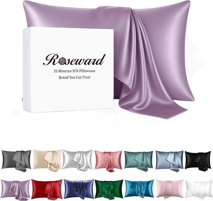 100% Mulberry Silk Pillowcase for Hair and Skin Made in USA, Pure 22 Momme Silk by ROSEWARD