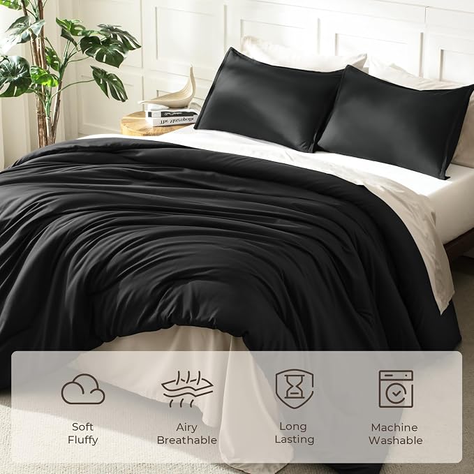 Litanika Comforters Black Oversized King Size, 3 Pieces Lightweight Solid - Image 3