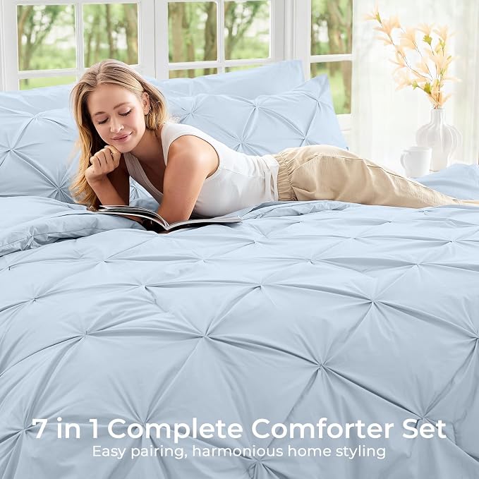 Sasttie California King Comforter Set, 7-Piece Bed in a Bag, Pintuck Bedding - Image 6