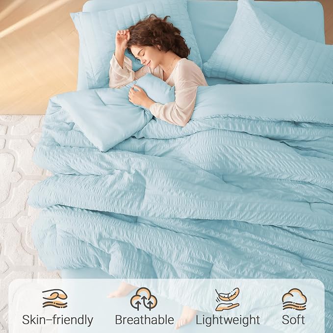 MUXHOMO 5 Pieces Twin XL Comforter Set, Seersucker Bed in a Bag Twin XL Size - Image 2