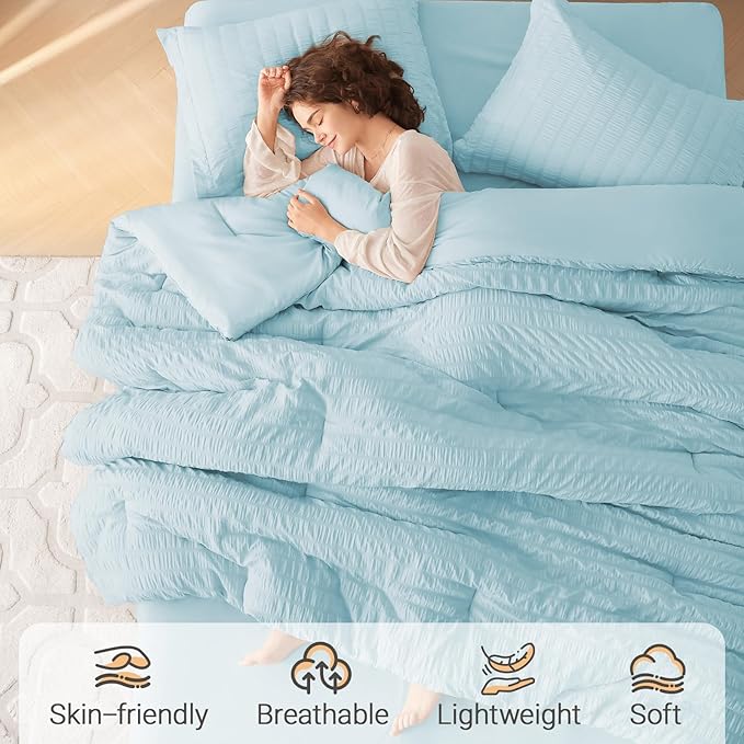 MUXHOMO 7 Pieces Full Comforter Set, Seersucker Bed in a Bag Full Size - Image 2