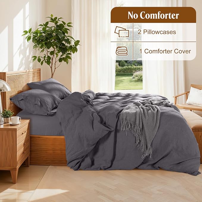 LBRO2M 100% France Linen Duvet Cover Set King Size 3 Pcs Natural Flax Comforter - Image 4