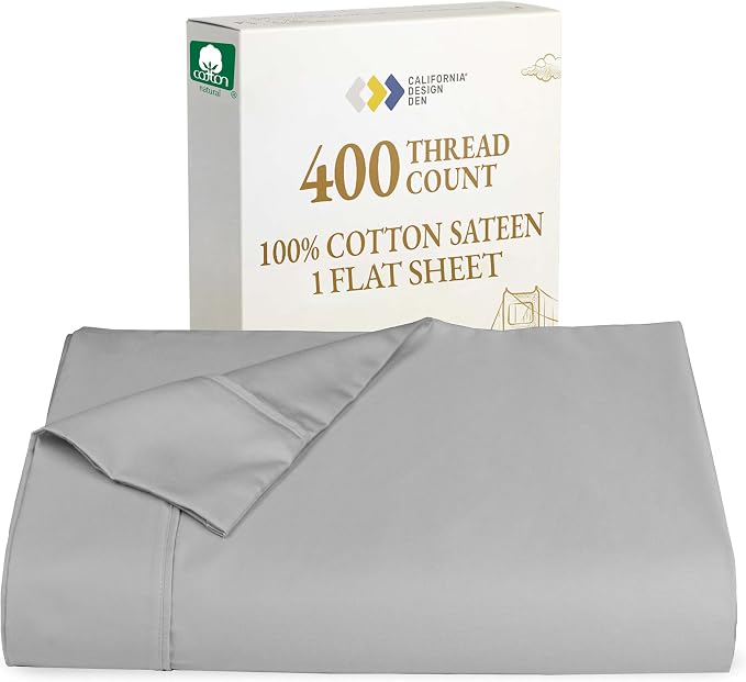 California Design Den King Size Flat Sheet, 400 Thread Count 100% Cotton Sateen by CaliforniaDesignDen