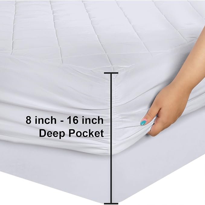 Utopia Bedding Quilted Fitted Mattress Pad, Super Queen Size, Elastic Fitted - Image 3