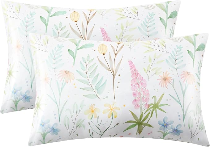 EXQ Home Satin Pillowcase for Hair and Skin- Multicolor Printed Flower Silk by EXQHomeTexitleCoLtd