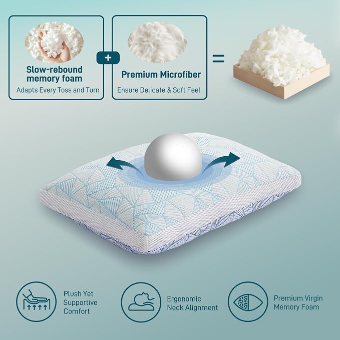 Cotelovo Shredded Memory Foam Cooling Soft Bamboo Viscose Pillows Adjustable - Image 6