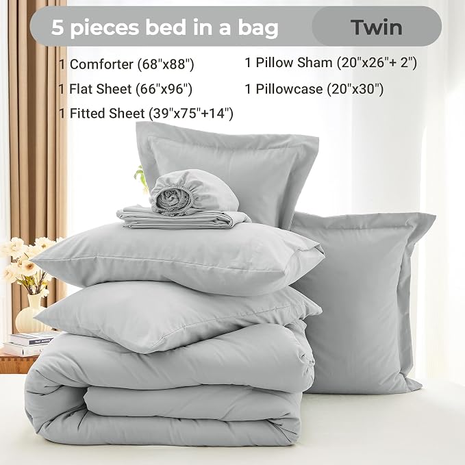MUXHOMO 5 Pieces Twin Comforter Set, Soft Bed in a Bag Twin Size, All Season - Image 4