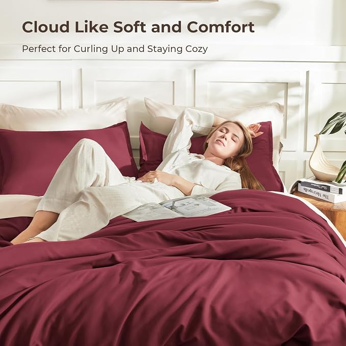 Litanika Burgundy Red Comforter Set California King Size, 3 Pieces Cal King - Image 2