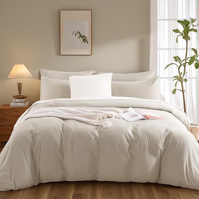 NEXHOME PRO 100% Washed Cotton Duvet Cover Full Size, Ogranic Natural Linen - Image 2