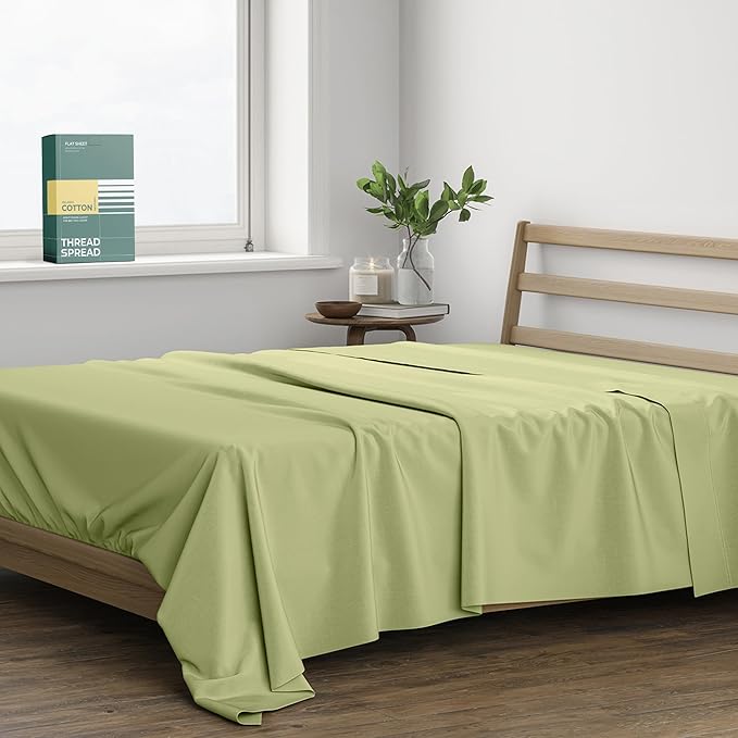 THREAD SPREAD 100% Organic Cotton Percale Flat Sheet Queen Size by THREADSPREAD