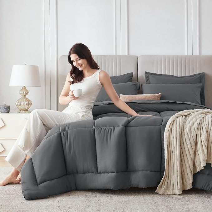 Sasttie Full Size Comforter Sets, 7 Pieces Bed in a Bag Full, Complete Bedding - Image 9